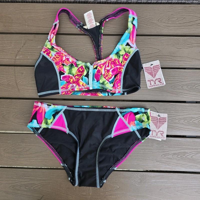 TYR Womens Florina Mikala Top Jada W/Kiki Bottom Pink/blk Floral Sz S New