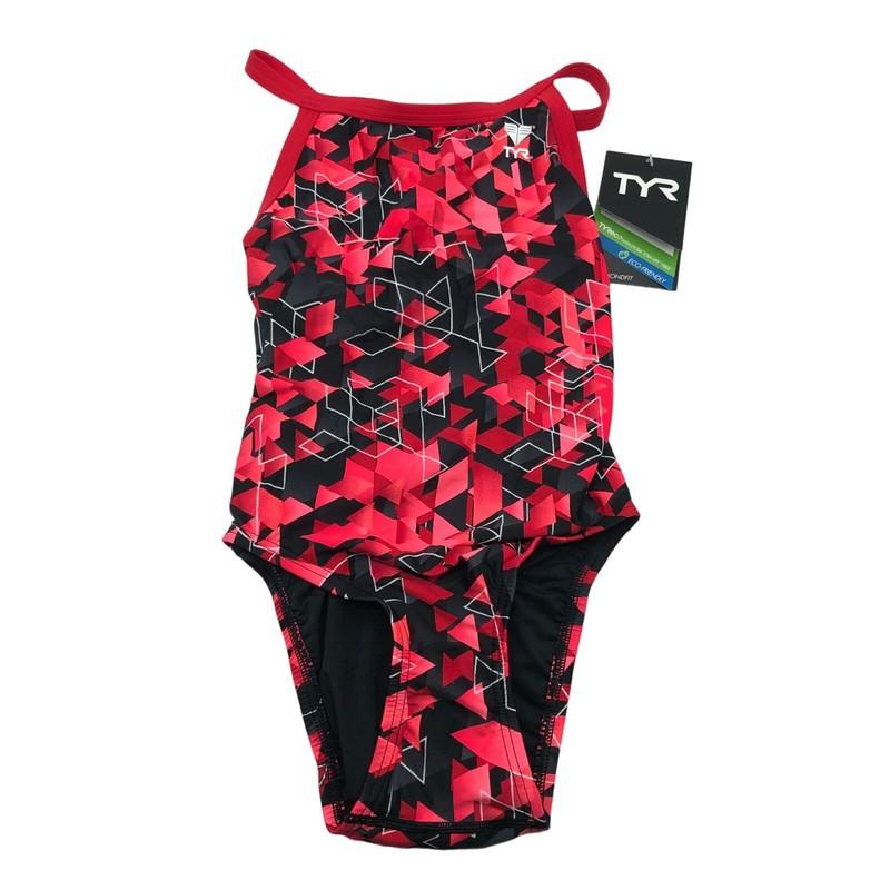 TYR Womens Labyrinth Diamondfit One Piece Swimsuit Keyhole Back Red 26/XS
