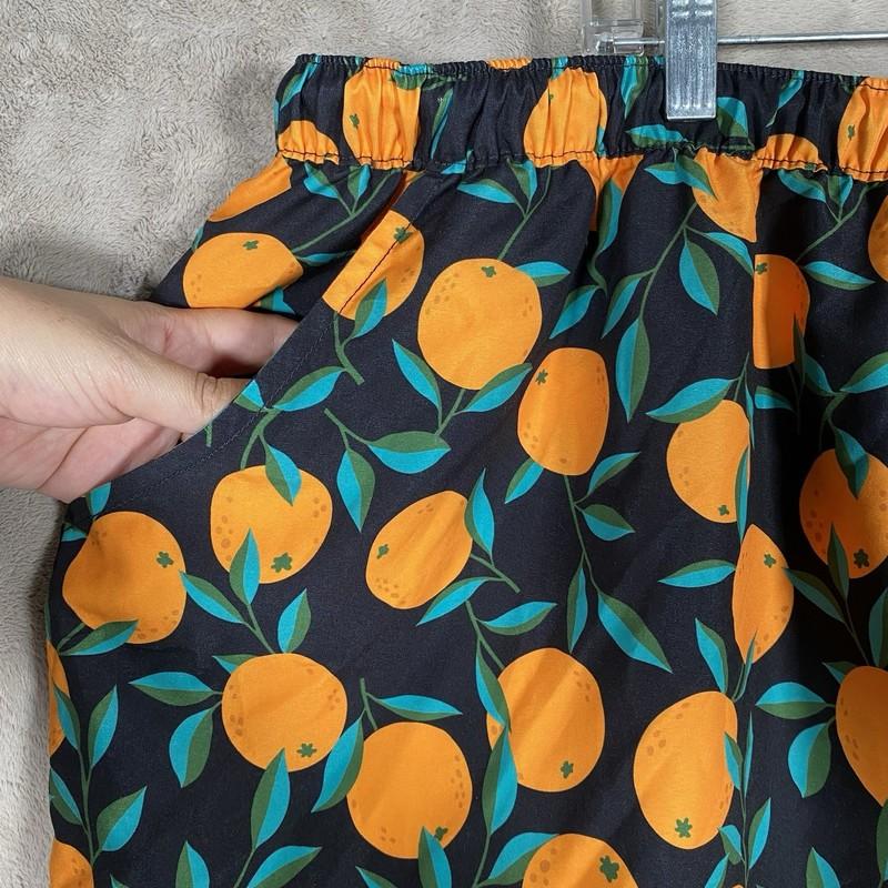 Ulla Popken Swim Shorts Women's Plus Size 28/30 Orange Citrus Print Beach Resort
