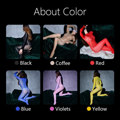 Ultrathin Women's Tight Jumpsuit Glossy Oil Shiny Transparent Nylon Jumpsuit