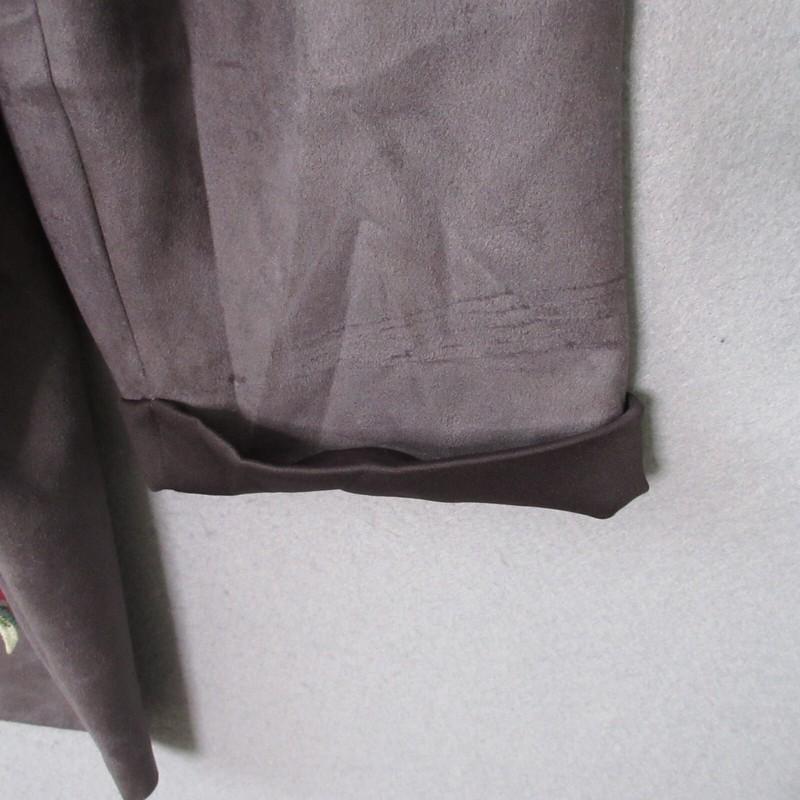 Umgee Jacket Women Medium Floral Embroidered Faux Suede Brown Boho Cuff Sleeve