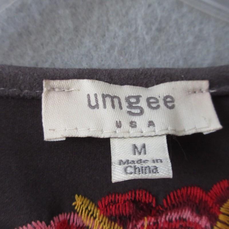 Umgee Jacket Women Medium Floral Embroidered Faux Suede Brown Boho Cuff Sleeve