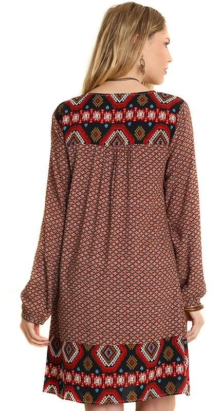 UMGEE Womens Chocolate Brown Boho Pheasent Bohemian Chic Long Sleeve Dress S M L