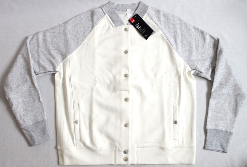 Under Armour Womens XL Heavy Duty Varsity Fleece Bomber Jacket/Sweatshirt Ivory