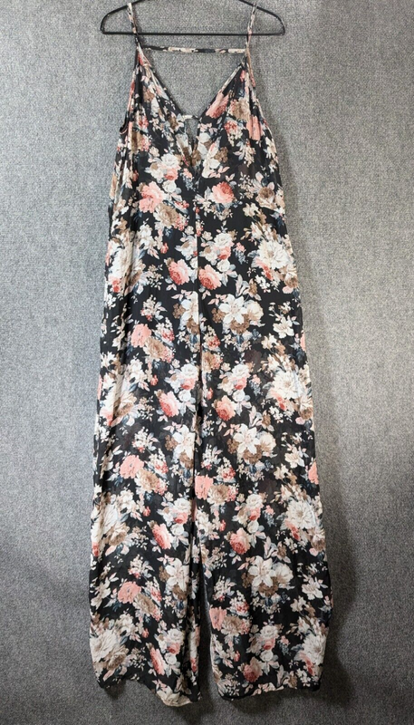 UNIQ Jumper Womens Large Slip Floral Print Strap Jumpsuit Wide Leg Sheer Chiffon