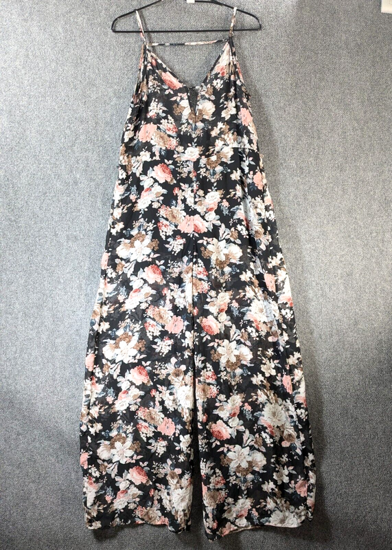 UNIQ Jumper Womens Large Slip Floral Print Strap Jumpsuit Wide Leg Sheer Chiffon