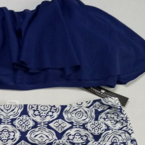 Unique & Classic Women Navy Blue Ruffled 2 Piece Bathing Suit tag says 4XL is XL
