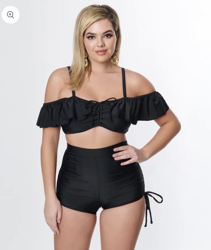 Unique Vintage NWT Black Pull Tie Swim Shorts - Black - Size Large
