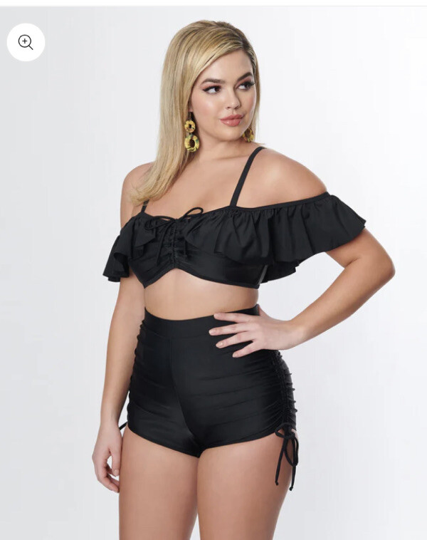 Unique Vintage NWT Black Pull Tie Swim Shorts - Black - Size Large