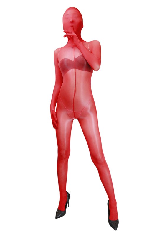 Unisex Oil Shiny Bodysuit Full Bodystocking Wt 5 Toes Gloves Hose TOP Hood Mask