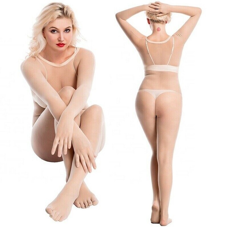 Unisex Seamless Full Body stockings Transparent Bodysuit Wt Finger Gloves /toes