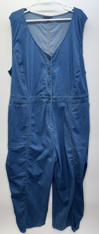 Universal Standard Sleeveless Denim Jumpsuit Belted Buttons Pockets Capsule 2X