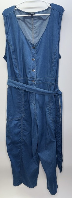 Universal Standard Sleeveless Denim Jumpsuit Belted Buttons Pockets Capsule 2X