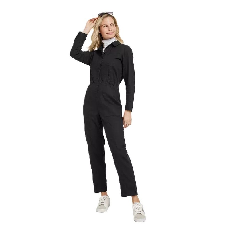 Universal Thread Button Front Black Coveralls W/ Elastic Waist - Women's Size 6