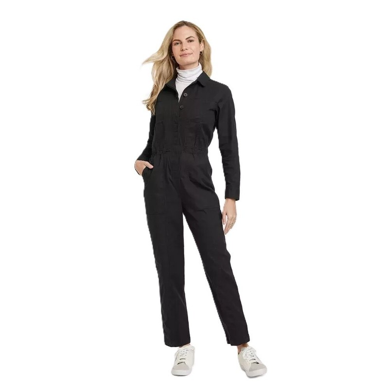 Universal Thread Button Front Black Coveralls w/ Elastic Waist - Women's Size 6