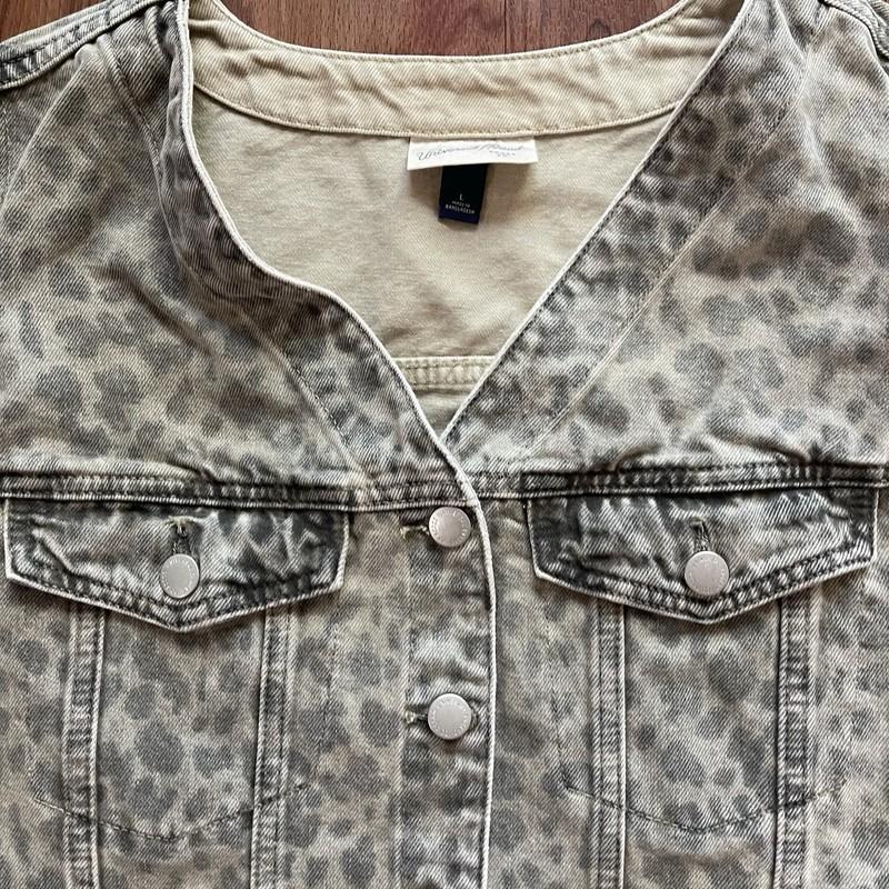 Universal Thread Jean Denim Vest Leopard Print Boho Retro - Size L