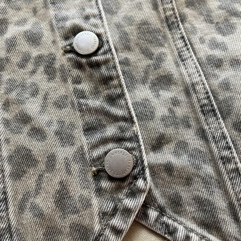 Universal Thread Jean Denim Vest Leopard Print Boho Retro - Size L