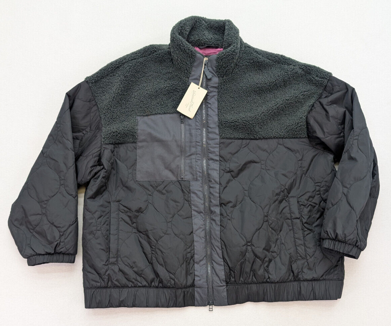 Universal Thread Women's Jacket Size 2X Black Gray Quilted Sherpa Full Zip NEW