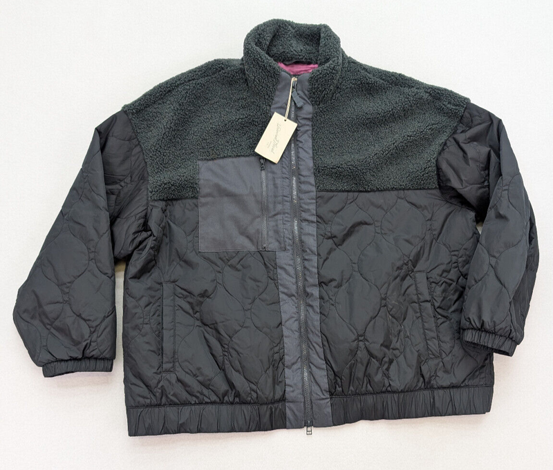 Universal Thread Women's Jacket Size 2X Black Gray Quilted Sherpa Full Zip NEW