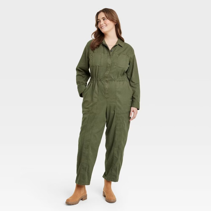 Universal Thread Women's Long Sleeve Button Down Coveralls Jumpsuits