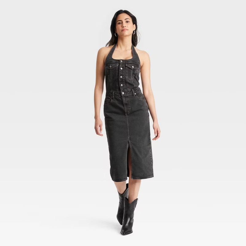 Universal Thread Women's Midi Halter Denim Dress