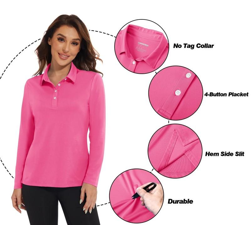 UPF50+ Women's 4-Button Polo Shirts Quick Drying Golf Sport Performance T-Shirts
