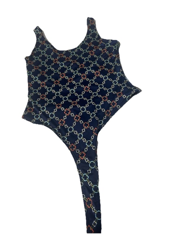Uptown USA Body Suit Size Small NWOT Chain Design Navy Blue