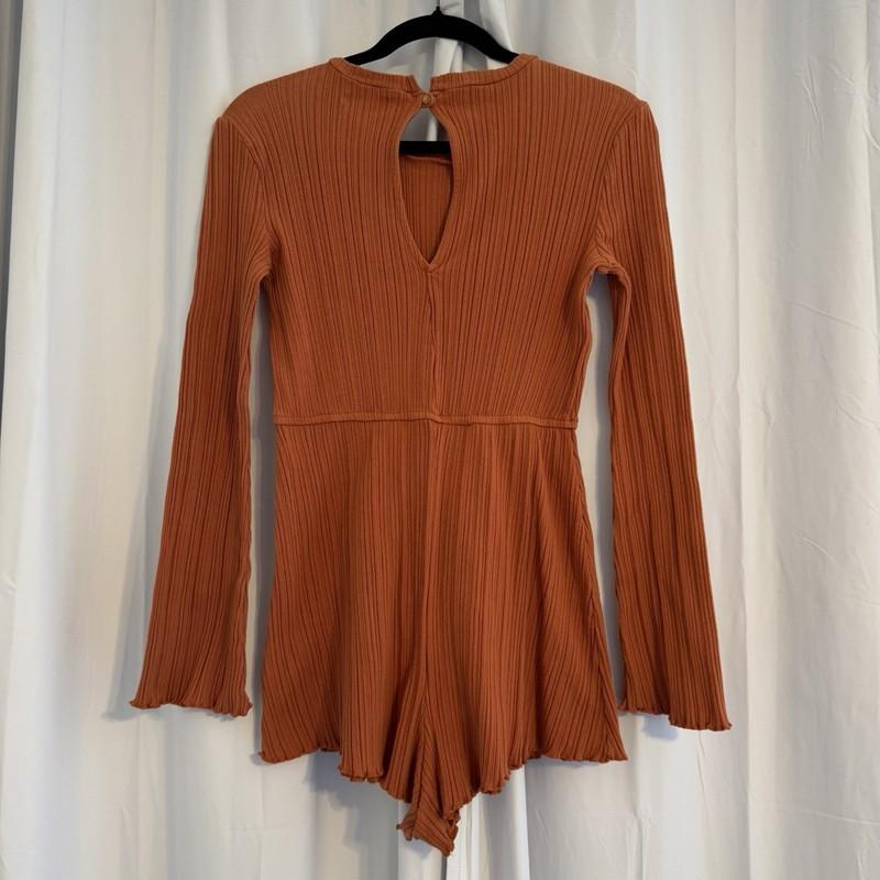 Urban Outfitters Bella Romper Burnt Orange Sienna Knit Long Sleeve Shorts M