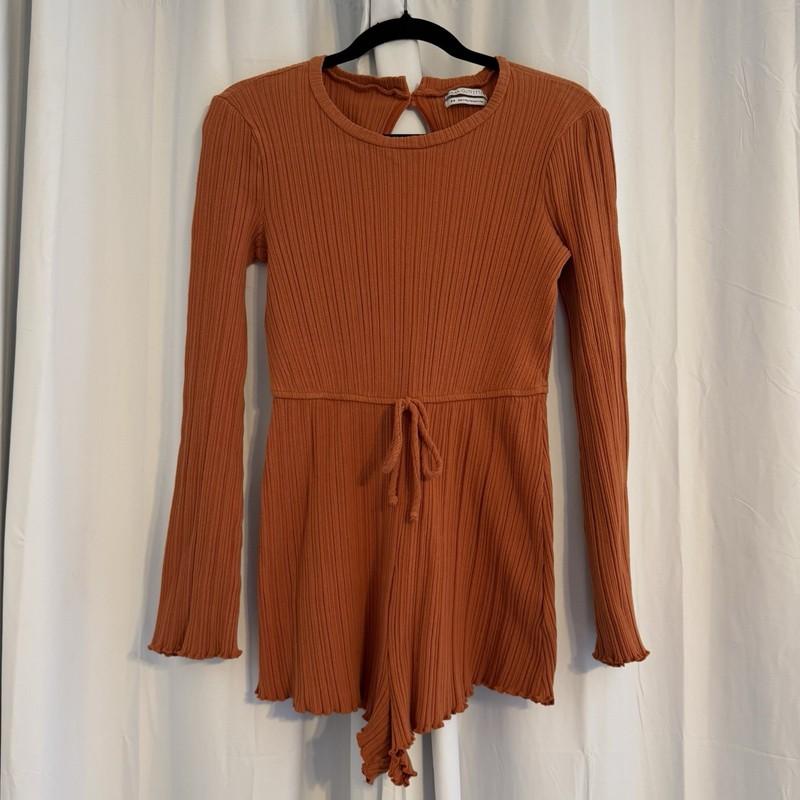 Urban Outfitters Bella Romper Burnt Orange Sienna Knit Long Sleeve Shorts M