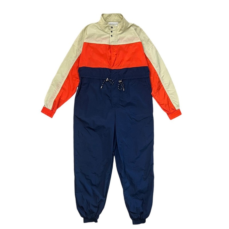 Urban Outfitters Copenhagen Nylon Jumpsuit Small Orange Navy Retro Gorpcore