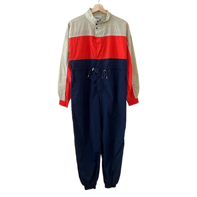 Urban Outfitters Copenhagen Nylon Jumpsuit Small Orange Navy Retro Gorpcore