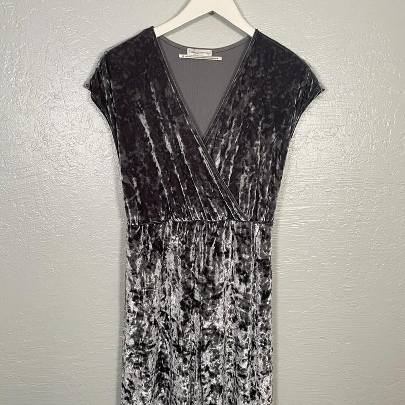 Urban Outfitters Women S Gray Silver Crushed Velvet Jumpsuit Wide Leg V Neck