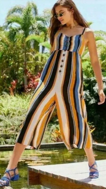 URBAN OUTFITTERS women size Large TOOTSIE BUTTON-DOWN CROPPED JUMPSUIT wide leg