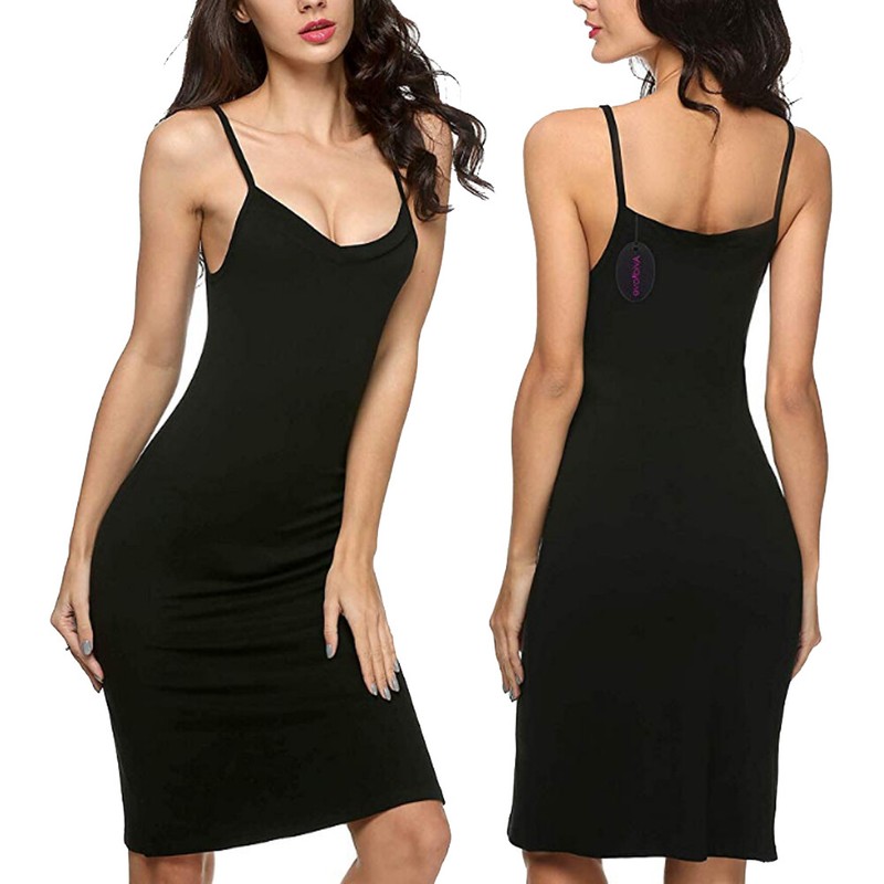 US Women Long Cotton Blend Spaghetti Strap Full Slip Under Dress Liner Nightgown