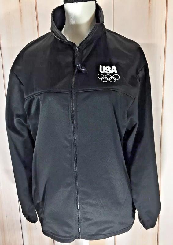 USA Olympics Official Olympics Full Zip Jacket Unisex L Black Warm Up