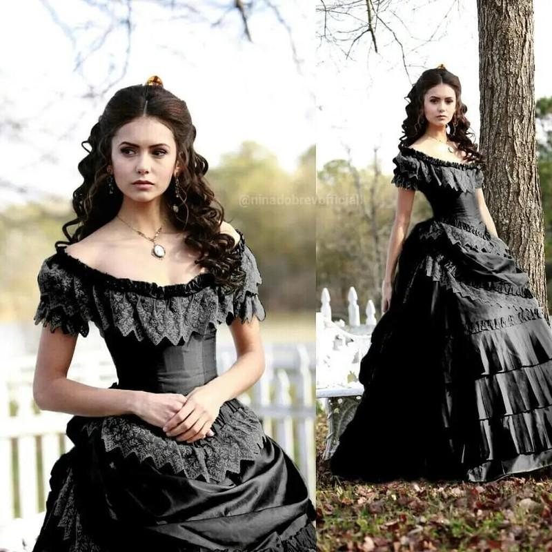 Vampire Cosplay Dress Costume Black Ball Gown Victorian Gothic Steampunk Evening
