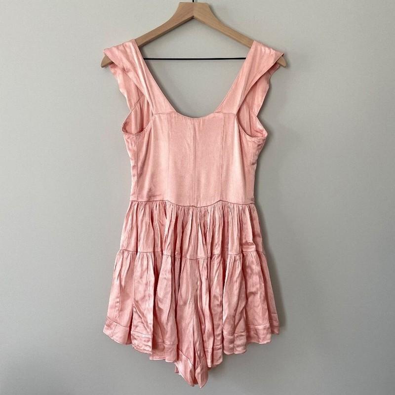 Vanessa Mooney The Elisabeth Romper Dress Baby Pink Satin Size XS