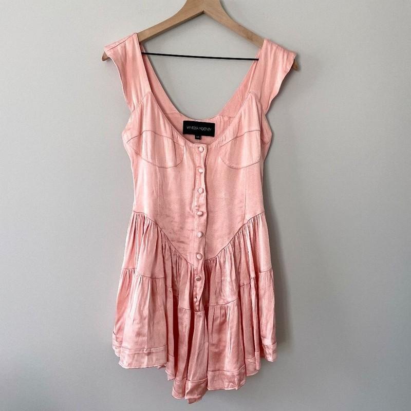 Vanessa Mooney The Elisabeth Romper Dress Baby Pink Satin Size XS