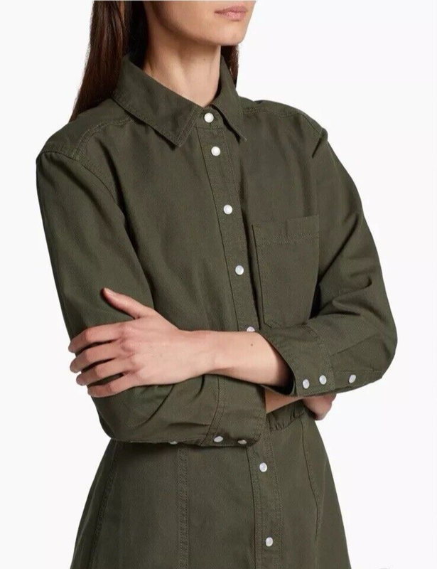 Veronica Beard Keston Twill Army Green Mini Shirt Dress Size 2 NEW NWOT $398