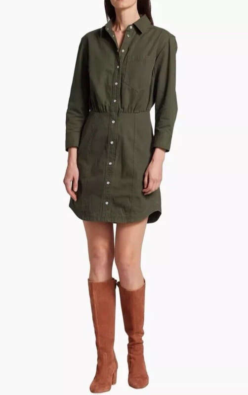 Veronica Beard Keston Twill Army Green Mini Shirt Dress Size 2 NEW NWOT $398