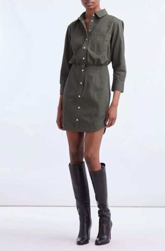 Veronica Beard Keston Twill Army Green Mini Shirt Dress Size 2 NEW NWOT $398