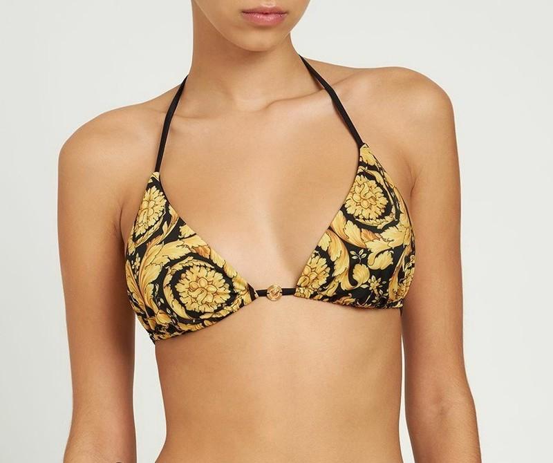 Versace Women's Gold & Black Barocco Print Swimsuit Top Versace Sz 1 US XS IT 38