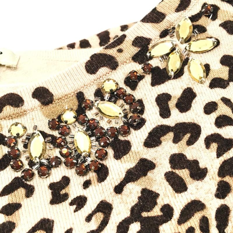 Vertigo Paris Sz XL Long Tunic Leopard Sweater Embellished Crystals Stretch Knit