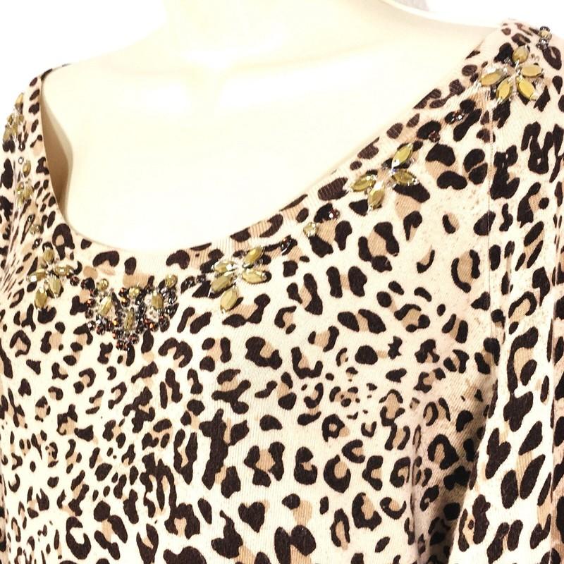 Vertigo Paris Sz XL Long Tunic Leopard Sweater Embellished Crystals Stretch Knit