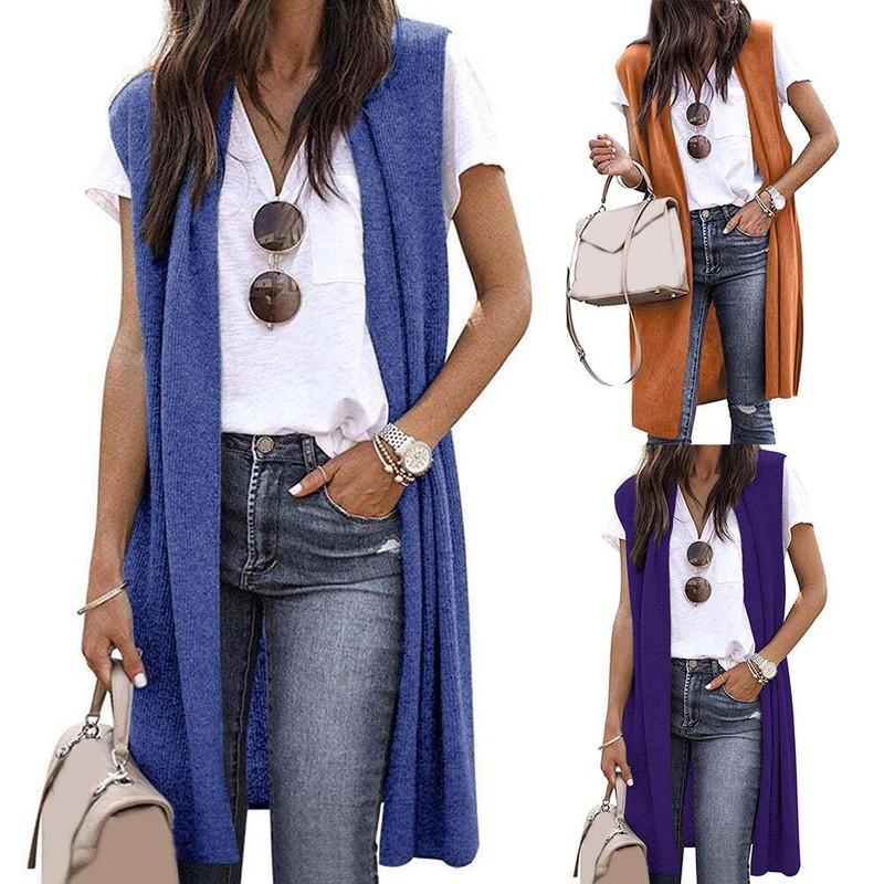Vest Duster Women Sleeveless Coat Open Long Cardigan Tunic Shawl Collar Top