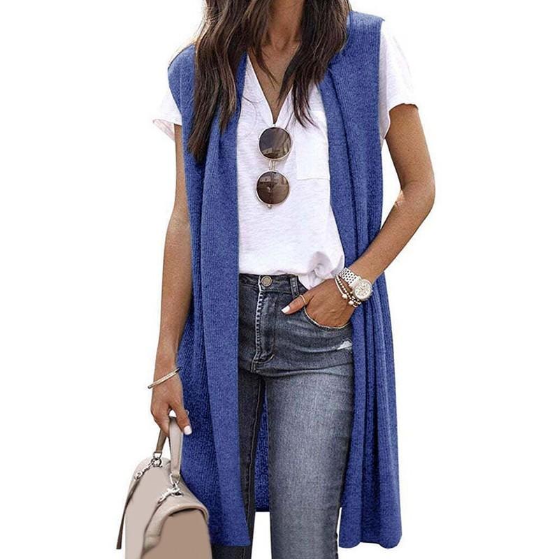 Vest Duster Women Sleeveless Coat Open Long Cardigan Tunic Shawl Collar Top