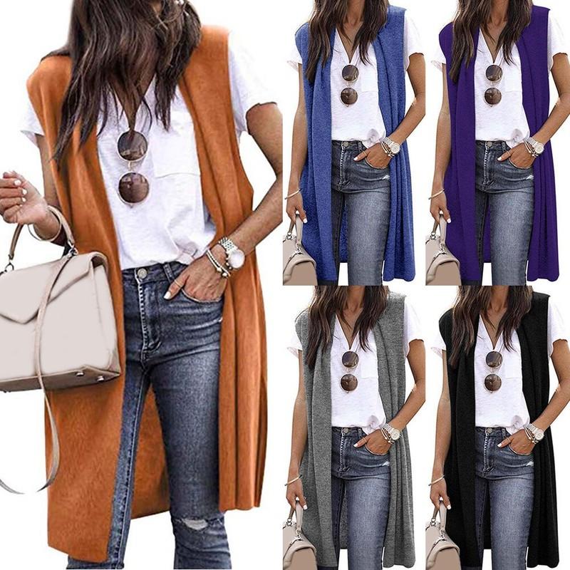 Vest Duster Women Sleeveless Coat Open Long Cardigan Tunic Shawl Collar Top