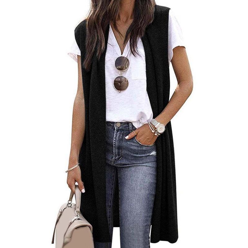 Vest Duster Women Sleeveless Coat Open Long Cardigan Tunic Shawl Collar Top
