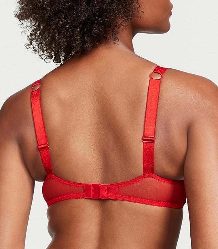 Victoria's Secret Bombshell Shine Strap Push-up Bra Lipstick Red Lace NWT