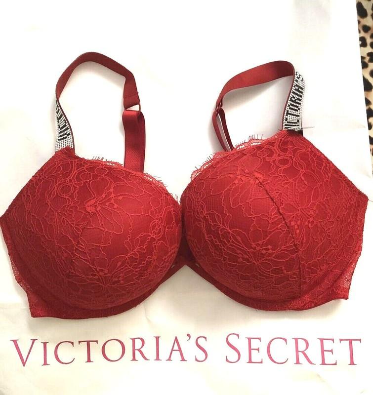 Victoria's Secret Bombshell Shine Strap Push-up Bra Lipstick Red Lace NWT